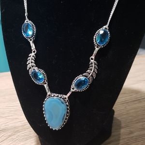 Handmade Drusy Agate Blue Topaz Silver Necklace